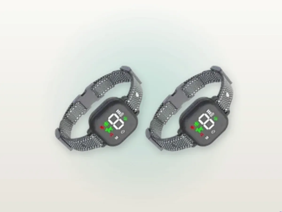 Hush Bark SmartBark Collars with reflective straps and digital LED displays